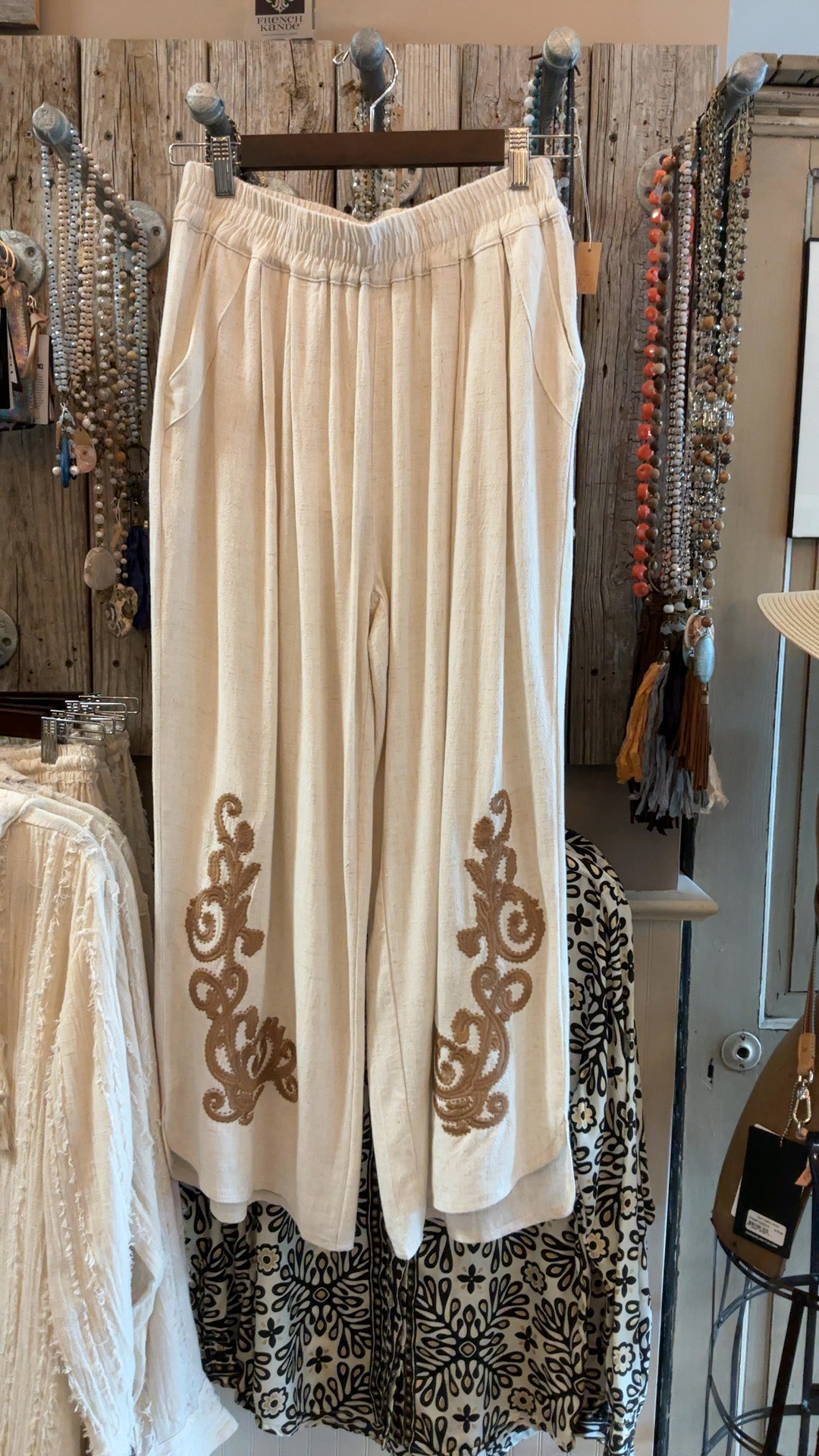 Coastal Drift Oatmeal Embroidered Pants | BLEU Boutique