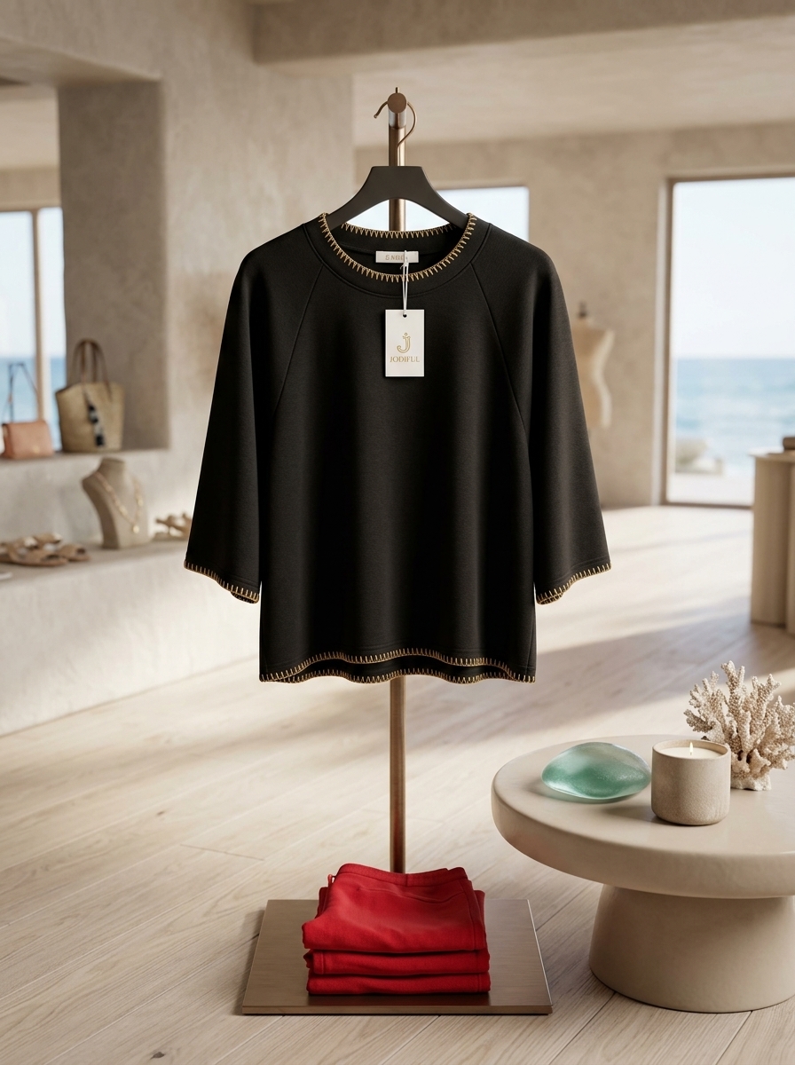 Jodiful Black Stitch-Detail Coastal Top | BLEU Boutique